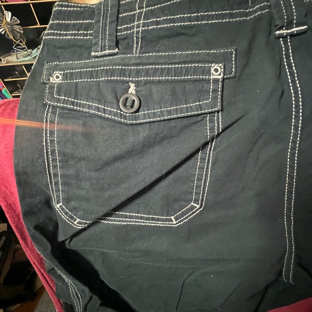 Black Cargo Shorts with White Stitching